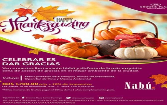 Crowne Plaza presenta propuesta Día de Acción de Gracias (Thanksgiving)