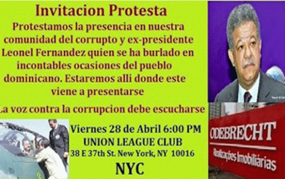Convocan protesta rechazo a Leonel y contra corrupción en Manhattan este 28 de abril