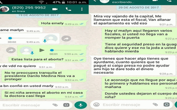 WhatsApp entre Marlyn, Emely y otra persona, confirma Marlyn es la criminal; Menciona a Danilo Medina