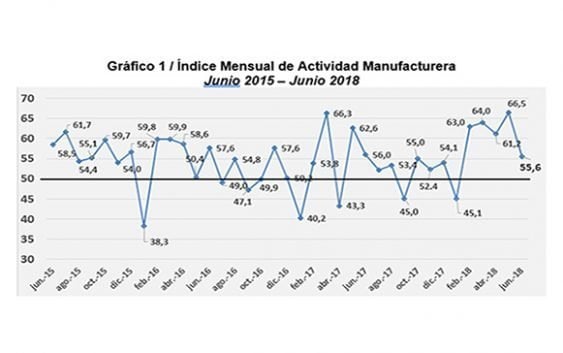 Índice Mensual de Actividad Manufacturera (IMAM) desciende fuertemente en el mes de junio 2018