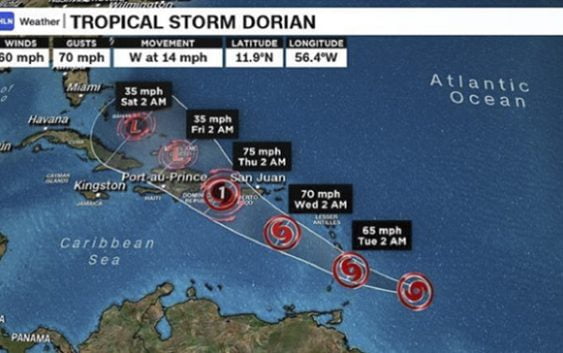 Centro de la tormenta Dorian gira hacia Puerto Rico y afectará a la RD; Tampa Bay dentro del cono