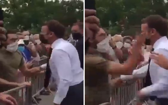 Abofetean al presidente de Francia Emmanuel Macron cuando se acerca a la valla a saludar; Vídeo