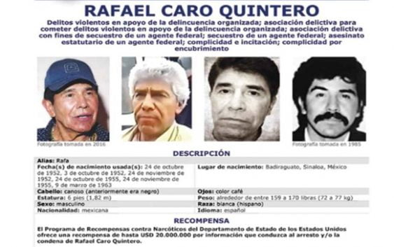 Narcotraficante Rafael Caro Quintero tiene miedo extradición?; USA ofreció 20 MM dólares por su captura